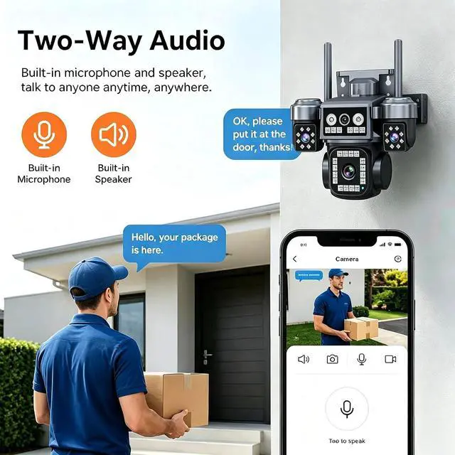 Alt view image 6 of 7 - 4-Lens Outdoor Security Camera 8MP, 4G LTE PTZ Home Monitoring Camera WiFi Wireless, Intelligent Human Detection, Color Night Vision, 24/7 Video Recording, Suitable for Courtyard Garage home1