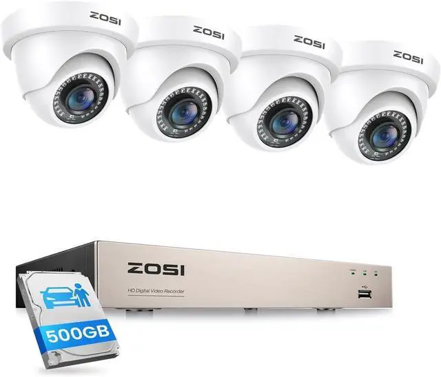 Main image of ZOSI 1080P 8CH Home Security DVR System with 500GB HDD & AI Human/Vehicle Detection, Includes 4 Pack 2MP 1080P Dome Cameras with 80ft Night Vision, H.265+ Hybrid 4-in-1, Remote Access.