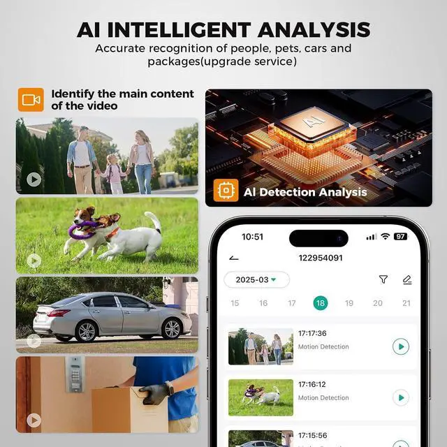 Alt view image 7 of 7 - 2K Security Cameras Wireless Outdoor - 5200mAh Battery Powered, AI Motion Detection, Color Night Vision & Two-Way Audio, IP65 Waterproof, 30-Day Free Cloud Trial, Works with iOS/Android