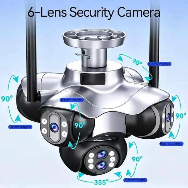 Alt view image 3 of 7 - 24MP Outdoor Pan Tilt,10X Zoom Outdoor Security Camera, 6-Lens 4 Wide Angle & Telephoto PTZ Camera with 6 Motors,IP66 Waterproof, Dual Light Night Vision, Human Motion Alert, 5-Way Sync Recording