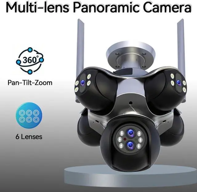Alt view image 2 of 7 - 24MP Outdoor Pan Tilt,10X Zoom Outdoor Security Camera, 6-Lens 4 Wide Angle & Telephoto PTZ Camera with 6 Motors,IP66 Waterproof, Dual Light Night Vision, Human Motion Alert, 5-Way Sync Recording
