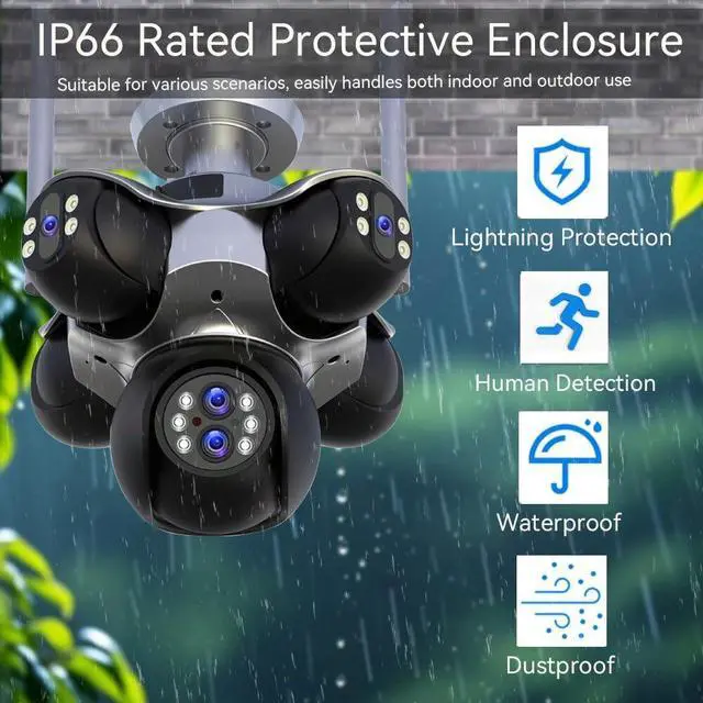 Alt view image 4 of 7 - 24MP Outdoor Pan Tilt,10X Zoom Outdoor Security Camera, 6-Lens 4 Wide Angle & Telephoto PTZ Camera with 6 Motors,IP66 Waterproof, Dual Light Night Vision, Human Motion Alert, 5-Way Sync Recording