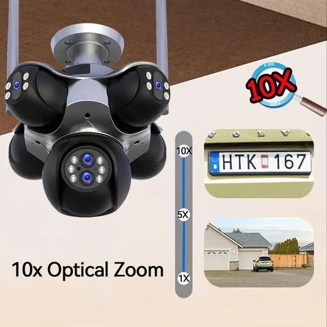 Alt view image 5 of 7 - 24MP Outdoor Pan Tilt,10X Zoom Outdoor Security Camera, 6-Lens 4 Wide Angle & Telephoto PTZ Camera with 6 Motors,IP66 Waterproof, Dual Light Night Vision, Human Motion Alert, 5-Way Sync Recording