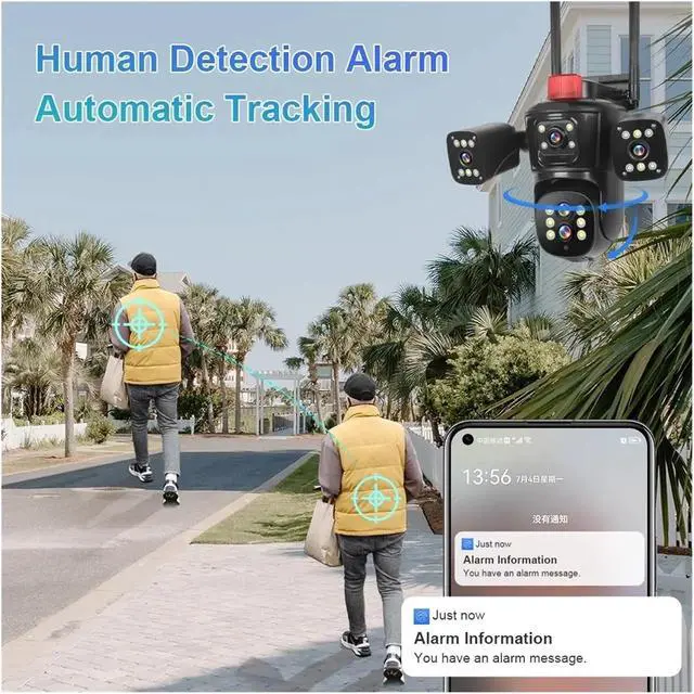 Alt view image 6 of 6 - 20MP Four Screens WiFi IP Camera Outdoor 10X Optical Zoom Five Lens PTZ Auto Tracking Waterproof CCTV Camera