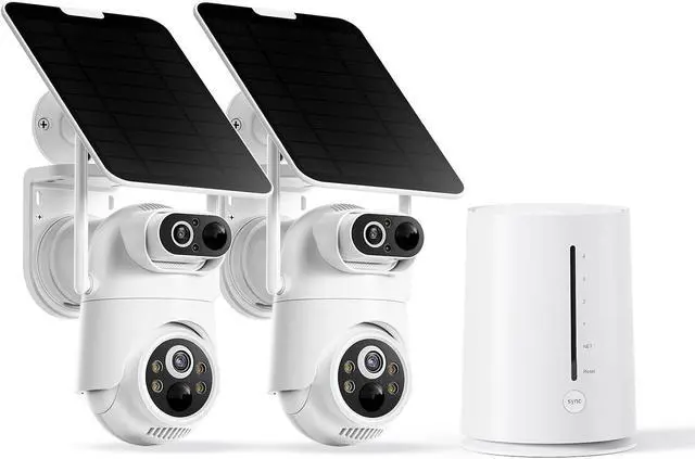 Main image of Solar Security Camera Wireless Outdoor Dual-Lens 2K Cameras System for Home Color Night Vision 32GB Local Storage PIR AI Human Detection No Subscription Fee 2Pack