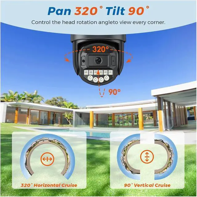 Alt view image 3 of 6 - 5K 10MP HD WiFi PTZ Camera Outdoor 8MP Dual Lens Dual Screen AI Auto Tracking IP Camera CCTV Audio Video Surveillance P2P O-KAM