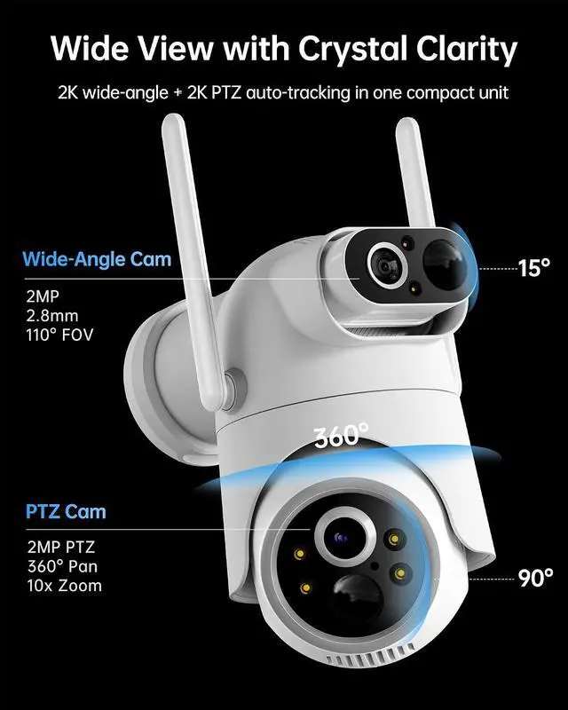 Alt view image 2 of 7 - Solar Security Camera Wireless Outdoor Dual-Lens 2K Cameras for Home Color Night Vision PIR AI Human Motion Detection