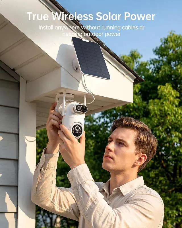 Alt view image 7 of 7 - Solar Security Camera Wireless Outdoor Dual-Lens 2K Cameras System for Home Color Night Vision 32GB Local Storage PIR AI Human Detection No Subscription Fee 4Pack