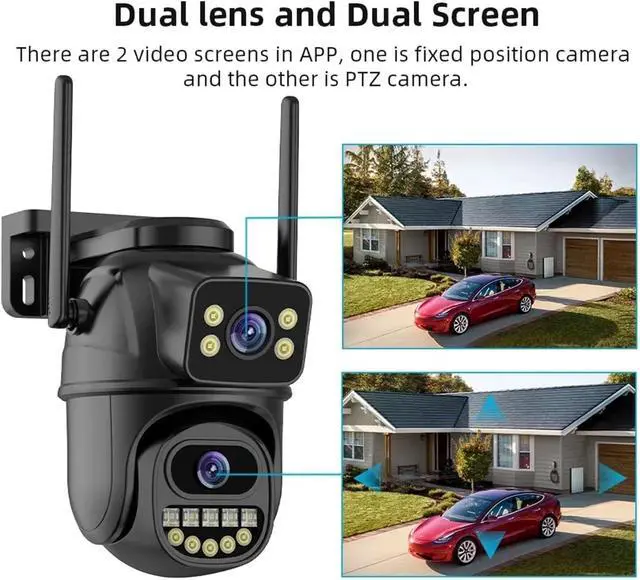 Alt view image 4 of 6 - 4K 8MP WiFi Surveillance Camera, Dual Lens, 4X Digital Zoom, AI Human Detect, Outdoor Security PTZ IP Cameras
