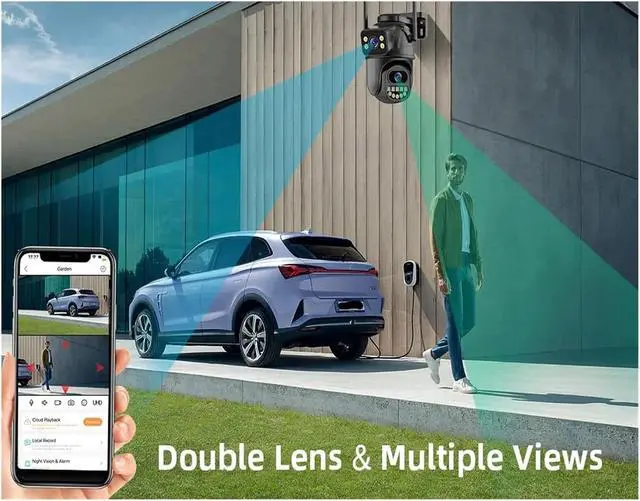 Alt view image 5 of 6 - 4K 8MP WiFi Surveillance Camera, Dual Lens, 4X Digital Zoom, AI Human Detect, Outdoor Security PTZ IP Cameras