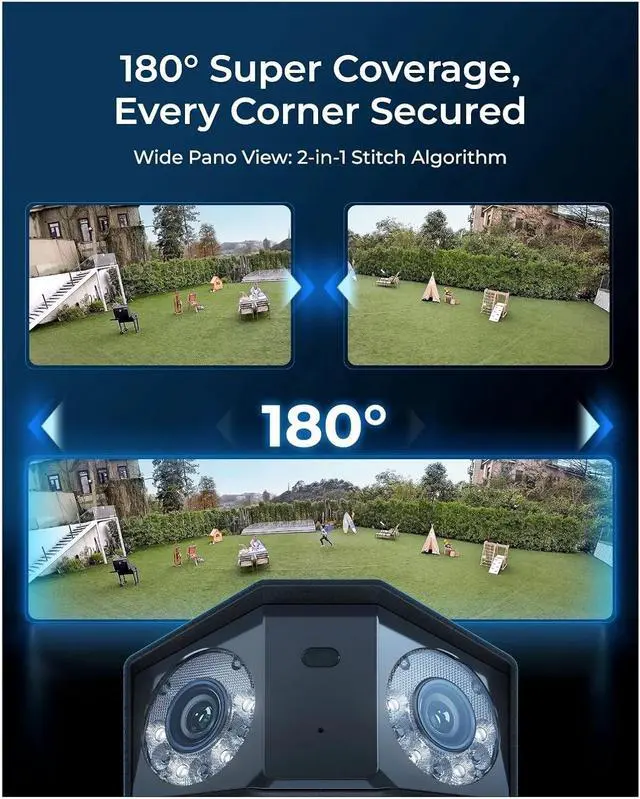 Alt view image 4 of 6 - 4K UHD Dual-Lens Security Camera 16MP Duo Series PoE IP Camera 180° Panoramic View Home Video Surveillance Cameras