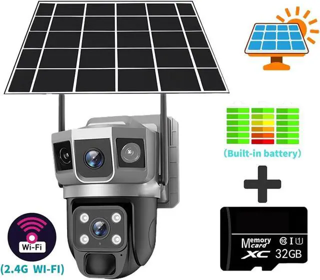 Alt view image 2 of 7 - 4G Solar IP Camera WiFi CCTV 12MP Dual Lens Triple Screen PTZ Auto Tracking 6K Curious Security Surveillance V380 Pro Camera