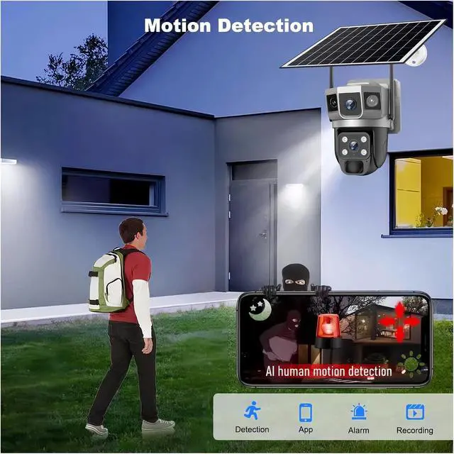 Alt view image 5 of 7 - 4G Solar IP Camera WiFi CCTV 12MP Dual Lens Triple Screen PTZ Auto Tracking 6K Curious Security Surveillance V380 Pro Camera
