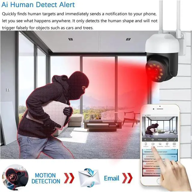 Alt view image 4 of 6 - 5MP WiFi IP Camera Color Night Vision Outdoor Auto Tracking Wireless PTZ CCTV Security Surveillance Camera Smart Life Cam