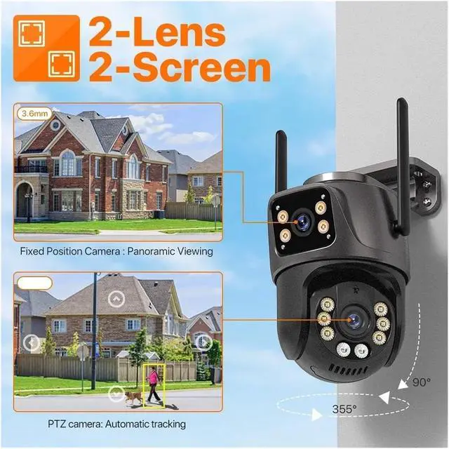 Alt view image 2 of 6 - 4K 8MP Outdoor WiFi IP Camera Dual Lens Security Camera 3K Dual Screen Human Dection Waterproof Camera PTZ Surveillance