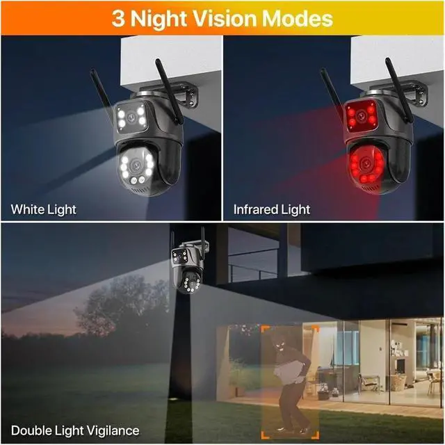 Alt view image 4 of 6 - 4K 8MP Outdoor WiFi IP Camera Dual Lens Security Camera 3K Dual Screen Human Dection Waterproof Camera PTZ Surveillance