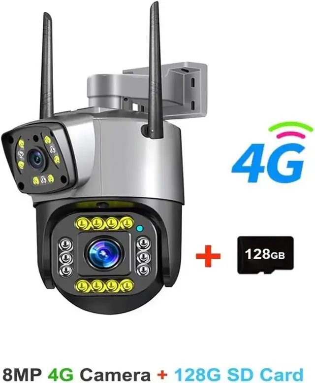 Alt view image 2 of 7 - Dual Lens 4G IP Camera WiFi 8MP 4K Surveillance Cameras Outdoor Smart Home Night Vision V380 Digital Zoom CCTV Camara