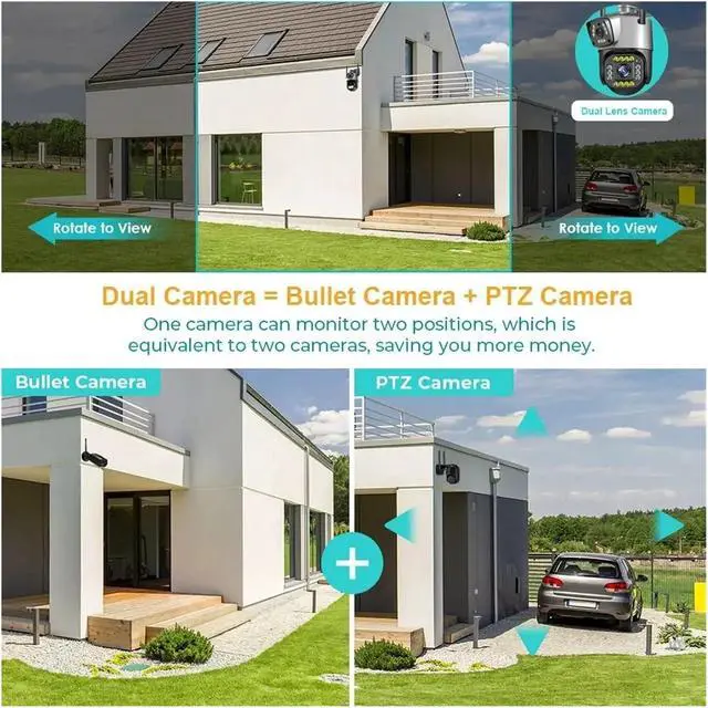 Alt view image 3 of 7 - Dual Lens 4G IP Camera WiFi 8MP 4K Surveillance Cameras Outdoor Smart Home Night Vision V380 Digital Zoom CCTV Camara