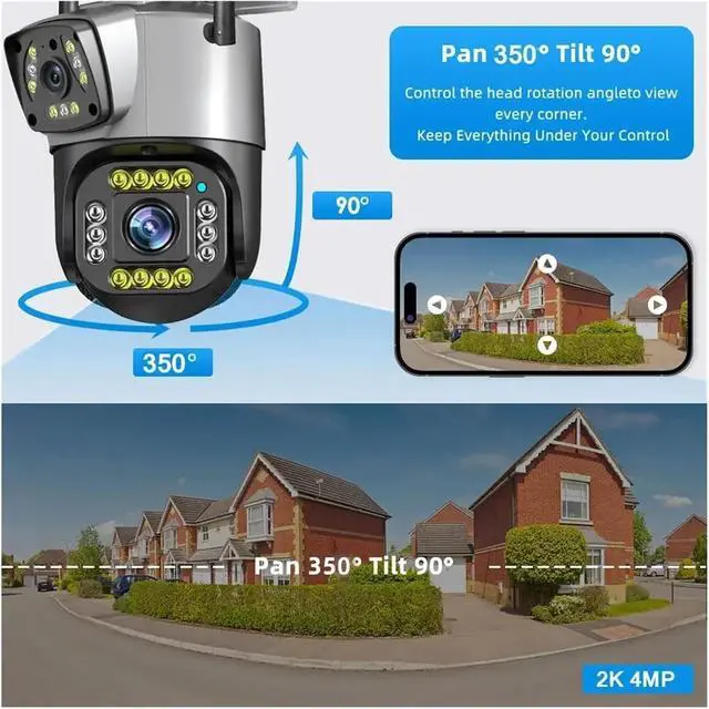Alt view image 4 of 7 - Dual Lens 4G IP Camera WiFi 8MP 4K Surveillance Cameras Outdoor Smart Home Night Vision V380 Digital Zoom CCTV Camara