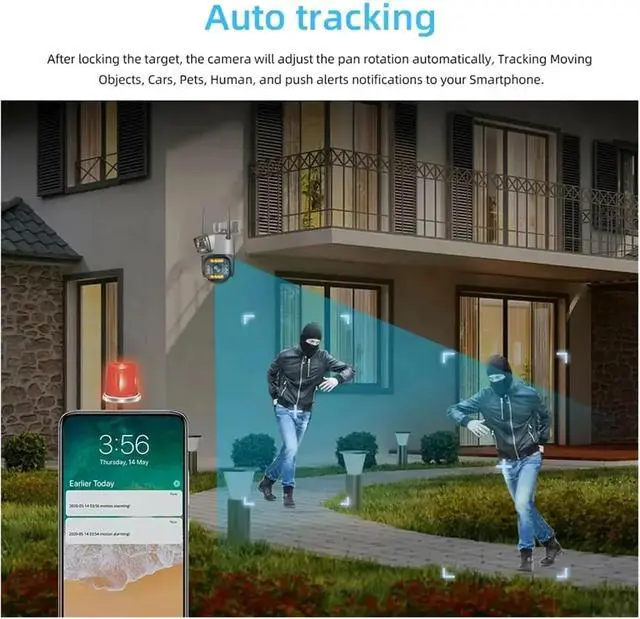 Alt view image 6 of 7 - Dual Lens 4G IP Camera WiFi 8MP 4K Surveillance Cameras Outdoor Smart Home Night Vision V380 Digital Zoom CCTV Camara