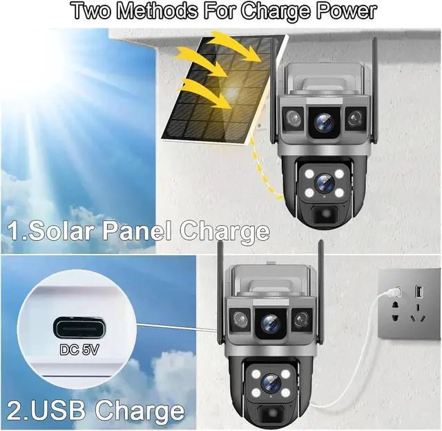 Alt view image 4 of 7 - Dual Lens Three Screens WiFi Solar Camera 12MP 10X Zoom CCTV Outdoor Automatic Tracking Humanoid Detection Support PTZ IP66 Cam