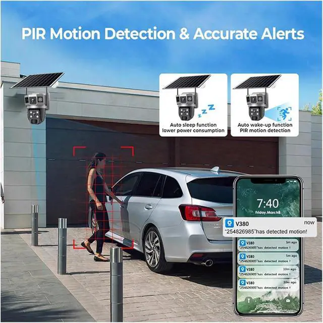 Alt view image 6 of 7 - Dual Lens Three Screens WiFi Solar Camera 12MP 10X Zoom CCTV Outdoor Automatic Tracking Humanoid Detection Support PTZ IP66 Cam