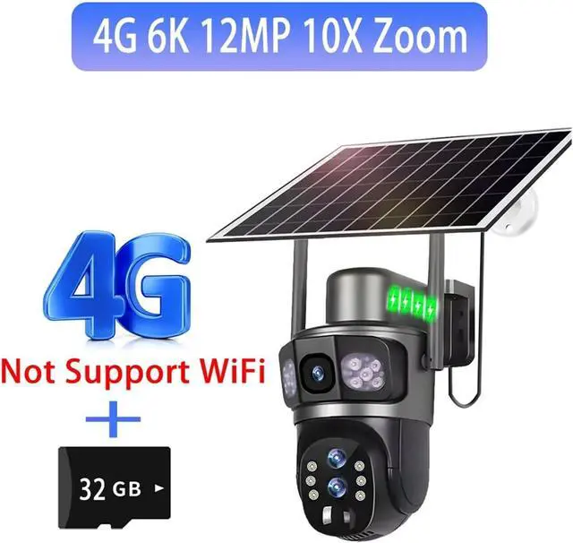 Alt view image 2 of 7 - Solar Camera 4G Sim Card 6K 12MP 10X Zoom Three Lens Outdoor Surveillance PTZ Solaire Cameras CCTV IP Security Cam V380