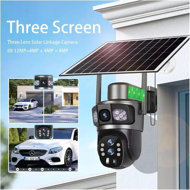 Alt view image 3 of 7 - Solar Camera 4G Sim Card 6K 12MP 10X Zoom Three Lens Outdoor Surveillance PTZ Solaire Cameras CCTV IP Security Cam V380