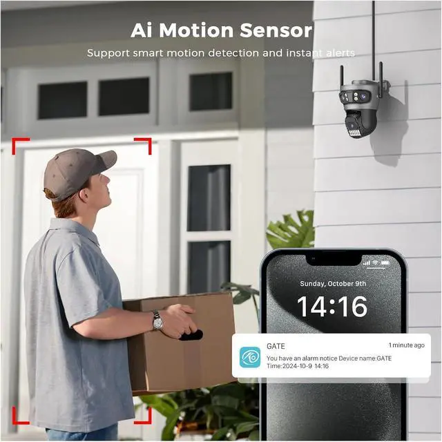 Alt view image 3 of 6 - 6K 15MP Three Lens Three Screens PTZ WiFi IP Camera AI Human Detection 2.4Ghz & 5Ghz WiFi Smart Outdoor Surveillance Camera
