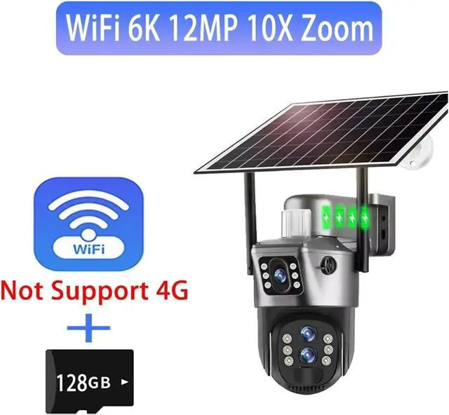 Alt view image 2 of 7 - 10x Zoom Solar Cameras WiFi Outdoor Surveillance 6K 12MP CCTV IP Camara 360 PTZ External Security Cam V380