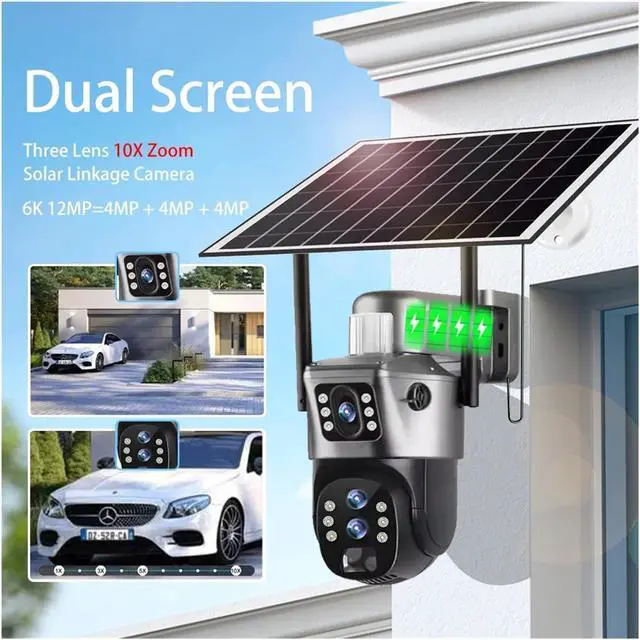 Alt view image 3 of 7 - 10x Zoom Solar Cameras WiFi Outdoor Surveillance 6K 12MP CCTV IP Camara 360 PTZ External Security Cam V380