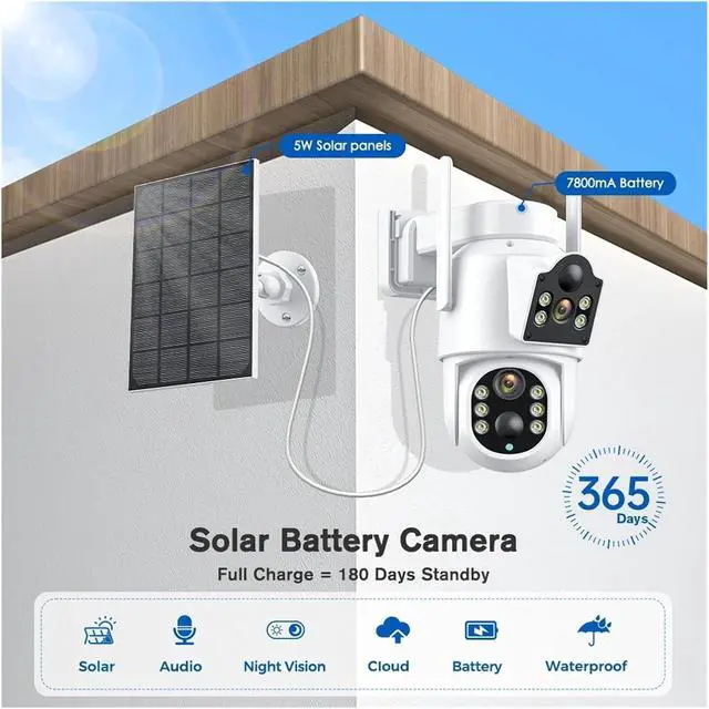 Alt view image 2 of 6 - 8MP 4K Solar Wirelesss IP Camera with 7800 MAh Battery Outdoor HD 4MP Dual Lens WiFi IP Camara Solar Panel CCTV Security