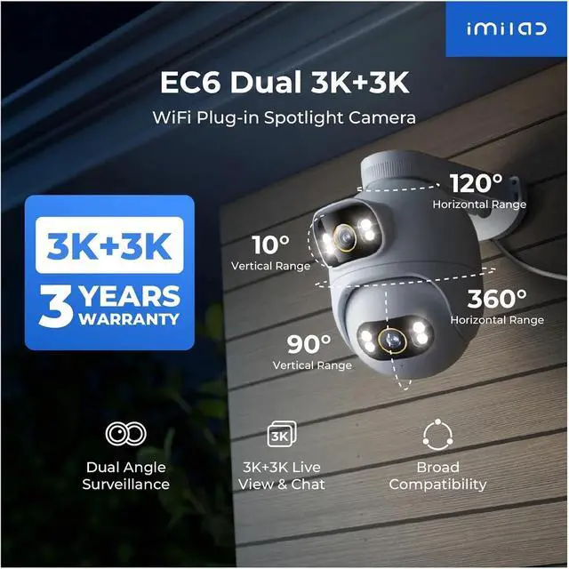 Alt view image 2 of 7 - Outdoor Surveillance 3K+3K Dual Lens Camera 360° PTZ/Colour Night Vision/7/24 Work/ - EC6 Dual Upgraded