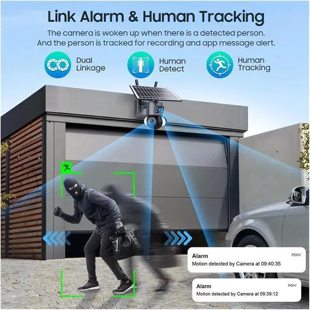 Alt view image 3 of 6 - 4K 8MP Solar Camera 4G SIM/WiFi Security Outdoor Dual Lens Recording Humanoid Tracking Color Night Vision PTZ Cam