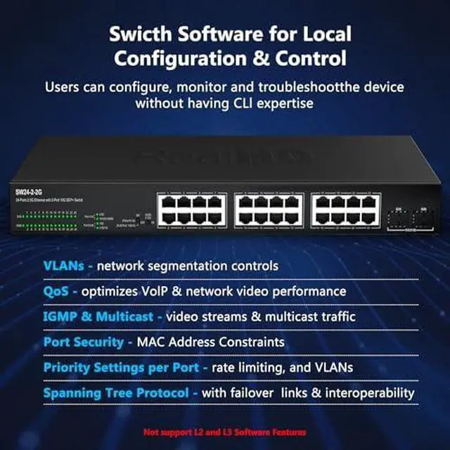 Alt view image 4 of 7 - 24 Port 2.5Gb Managed Ethernet Network Switch with 2 x 10Gb SFP+