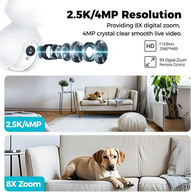 Alt view image 6 of 7 - 2.5K Security Camera Indoor CCTV Camera WiFi 360° Auto Track Night Vision Human Detect Surveillance IP Camera for Home