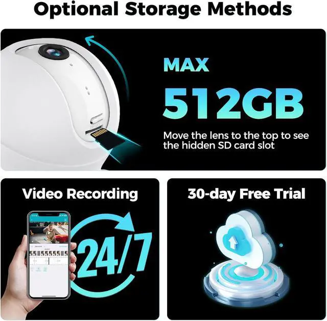 Alt view image 7 of 7 - 2.5K Security Camera Indoor CCTV Camera WiFi 360° Auto Track Night Vision Human Detect Surveillance IP Camera for Home