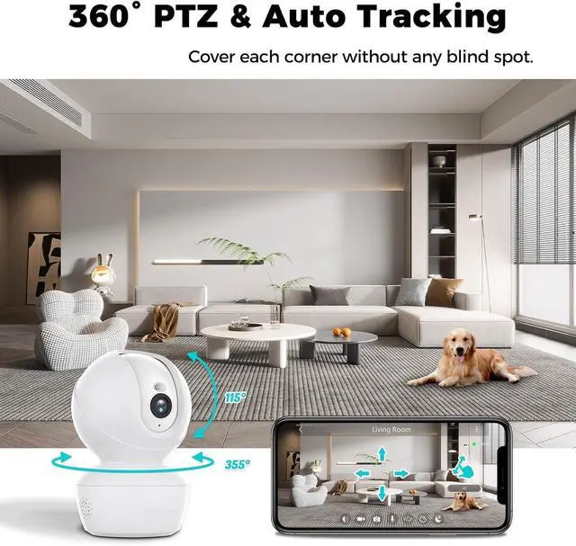 Alt view image 3 of 7 - 2.5K Security Camera Indoor CCTV Camera WiFi 360° Auto Track Night Vision Human Detect Surveillance IP Camera for Home