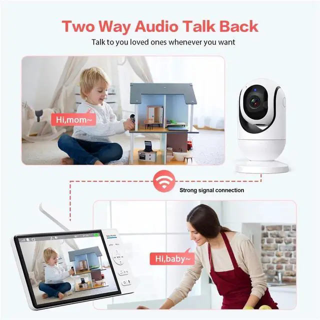 Alt view image 3 of 7 - 7 Inch 1080P HD Video Baby Monitor Large Screen 4X Zoom TF Card Feeding Timer Two-Way Audio Security Camera