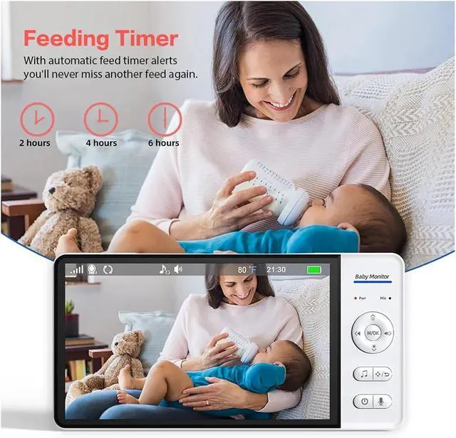 Alt view image 6 of 7 - 7 Inch 1080P HD Video Baby Monitor Large Screen 4X Zoom TF Card Feeding Timer Two-Way Audio Security Camera