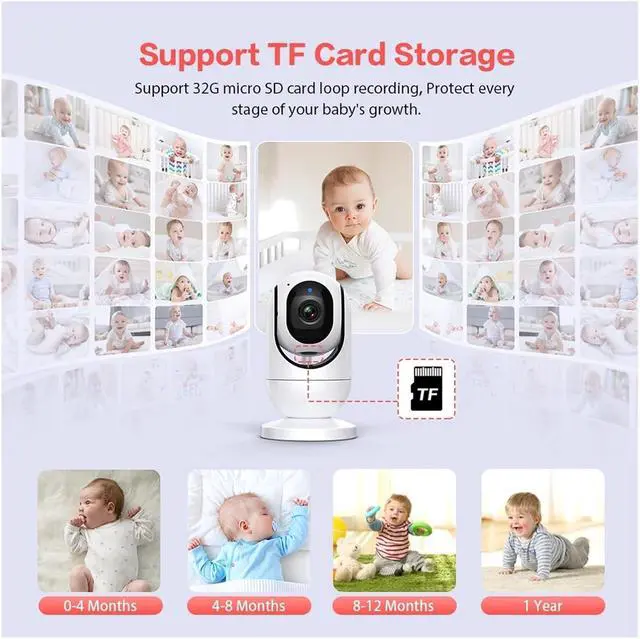 Alt view image 5 of 7 - 7 Inch 1080P HD Video Baby Monitor Large Screen 4X Zoom TF Card Feeding Timer Two-Way Audio Security Camera