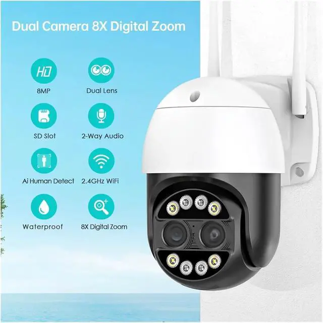 Alt view image 2 of 6 - 8MP 4K 8X Hybrid Zoom 2.8+12mm Dual Lens PTZ IP Camera WiFi Human Detection 4MP Audio Security Video Surveillance Camera