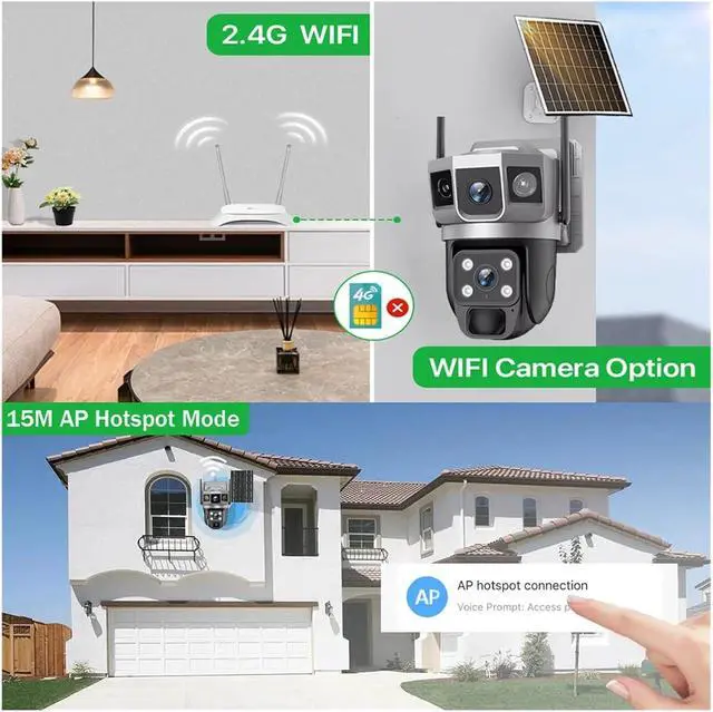 Alt view image 7 of 7 - Dual Lens Three Screens WiFi Solar Camera 12MP 10X Zoom CCTV Outdoor Automatic Tracking Humanoid Detection Support PTZ IP66 Cam
