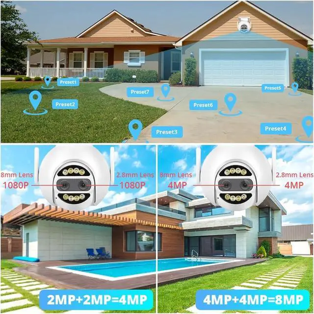 Alt view image 5 of 7 - 8MP 4K IP Camera WiFi PTZ Dual Lens 2.8mm 8mm 4MP 2K Outdoor Surveillance Security CCTV Video 10x Digital Zoom