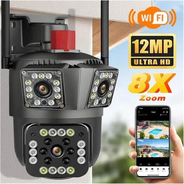Alt view image 3 of 7 - HD 8MP PTZ WiFi 4K Camera 6K 12MP Three Screens 8X Zoom Security Protection Motion Human Detection Outdoor IP CCTV Survalance