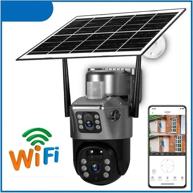 Alt view image 2 of 7 - Outdoor PTZ 4MP 2K 4G SIM WiFi Solar Panel Dual Lens Camera Home Security CCTV Video Surveillance Built-in Battery