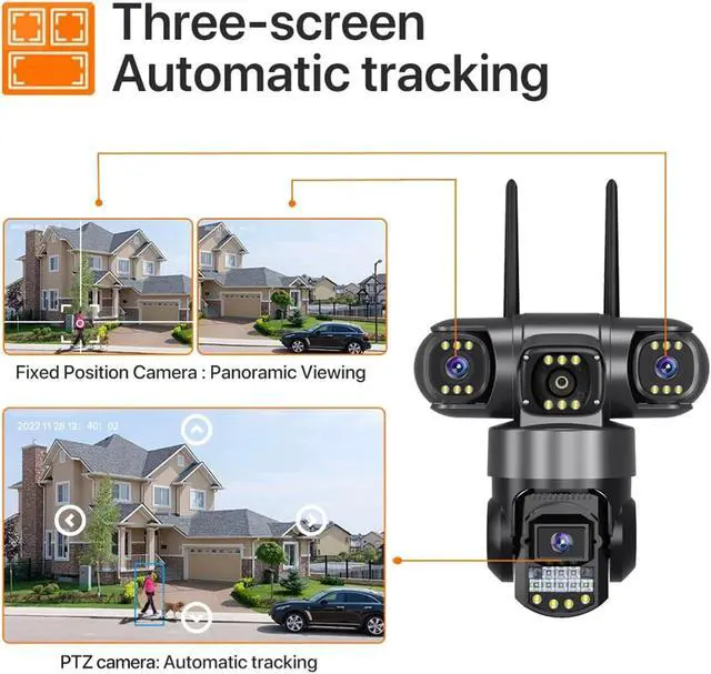 Alt view image 5 of 7 - 3 Lens Video Surveillance Camera WiFi Network CCTV Camera 4G SIM Card Wireless 360 Monitor Outdoor Waterproof Security Cameras