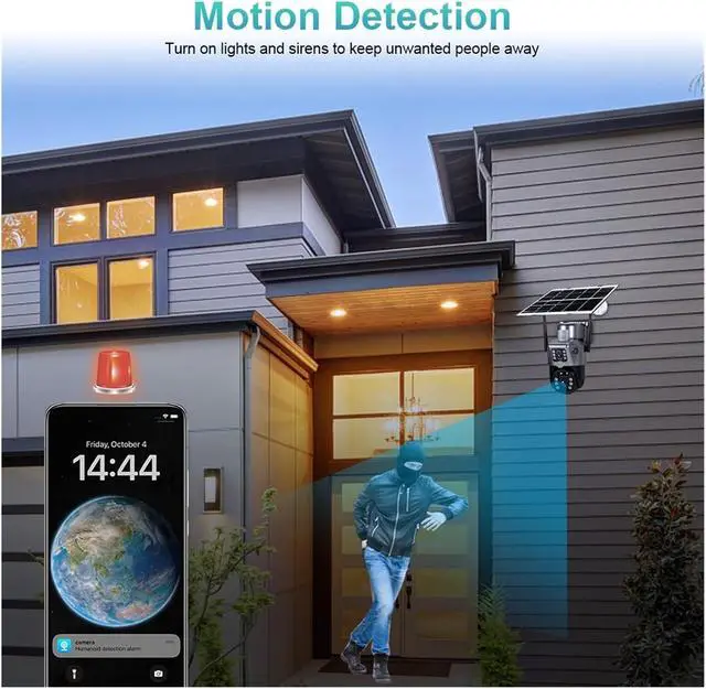 Alt view image 7 of 7 - Outdoor PTZ 4MP 2K 4G SIM WiFi Solar Panel Dual Lens Camera Home Security CCTV Video Surveillance Built-in Battery