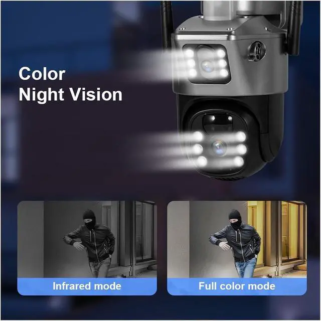 Alt view image 5 of 7 - Outdoor PTZ 4MP 2K 4G SIM WiFi Solar Panel Dual Lens Camera Home Security CCTV Video Surveillance Built-in Battery
