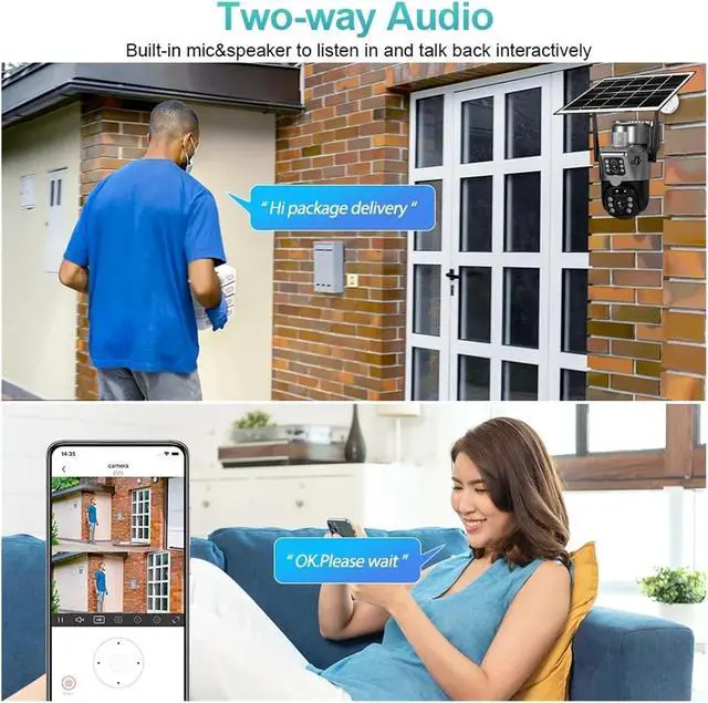 Alt view image 4 of 7 - Outdoor PTZ 4MP 2K 4G SIM WiFi Solar Panel Dual Lens Camera Home Security CCTV Video Surveillance Built-in Battery